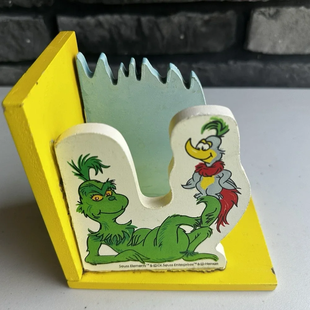 Vintage The Grinch Wooden Bookend Dr. Seuss Book Stand 5.5